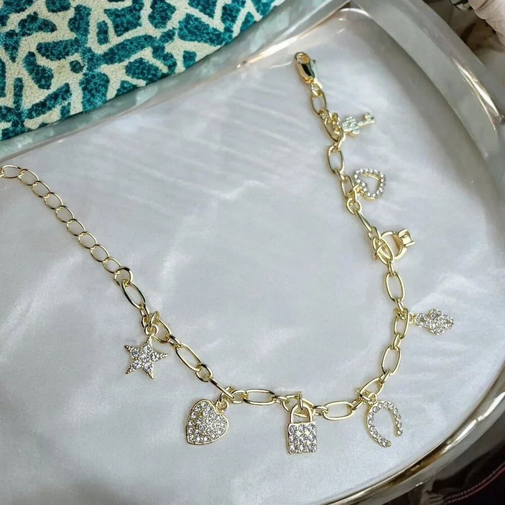 18K Gold Filled French Charms Bracelet - Picture 1 of 5